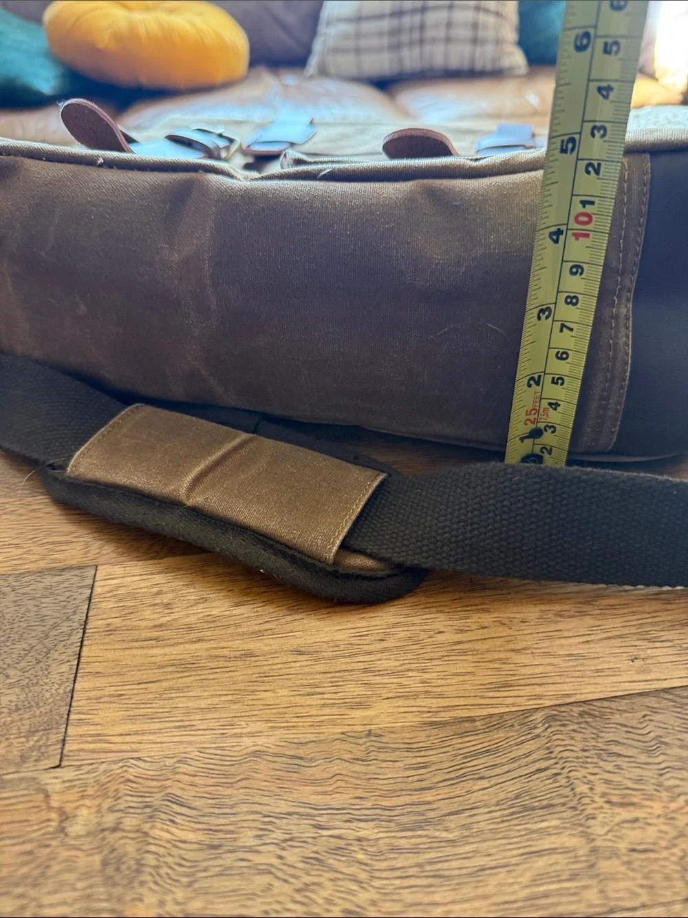Men's Brown Canvas Messenger Bag with faux Leather Straps